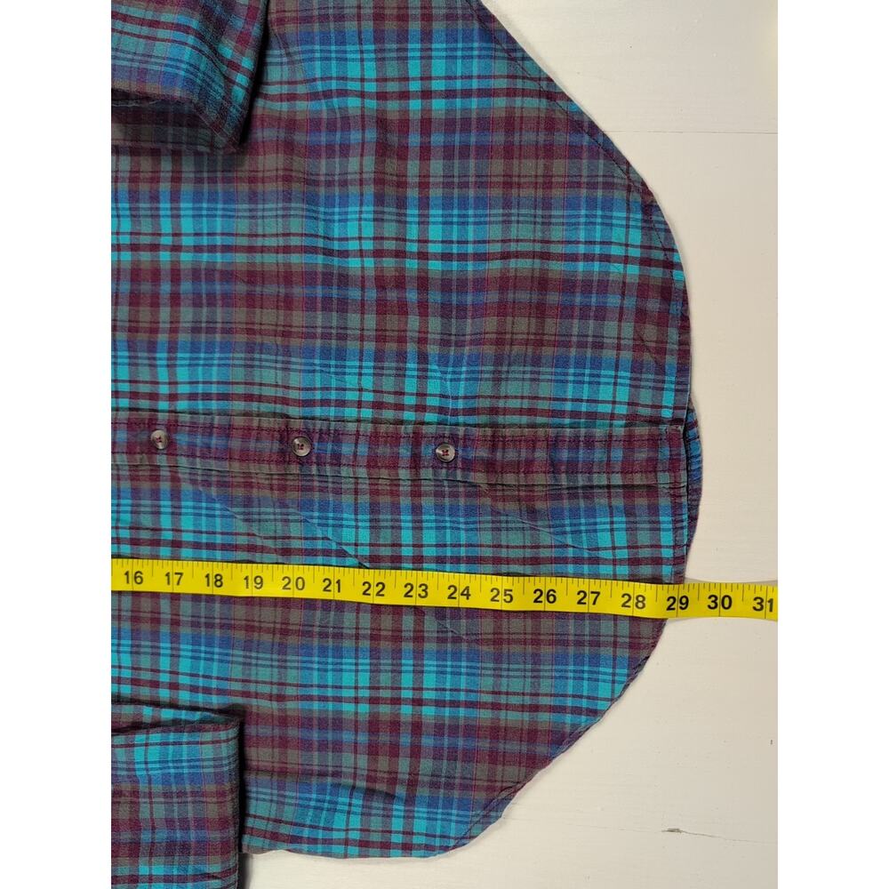 KAVU Men’s L Plaid Flannel Shirt Blue Teal Maroon Long Sleeve Casual Outdoor - Picture 12 of 14